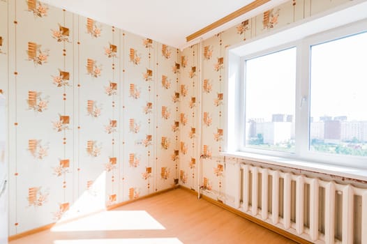 Russia, Moscow- August 01, 2019: interior room apartment. decrepit old careless not modern setting. cosmetic repairs required