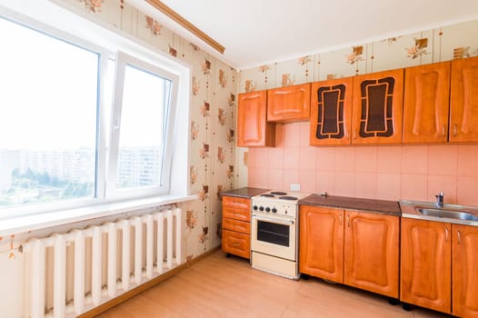 Russia, Moscow- August 01, 2019: interior room apartment. decrepit old careless not modern setting. cosmetic repairs required