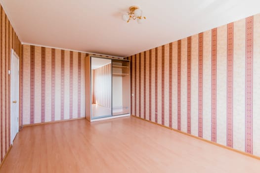 Russia, Moscow- August 01, 2019: interior room apartment. decrepit old careless not modern setting. cosmetic repairs required