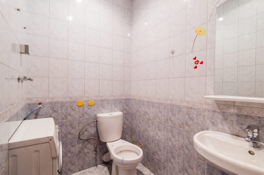 Russia, Moscow- August 01, 2019: interior room apartment. bathroom, sink, decoration elements, toilet