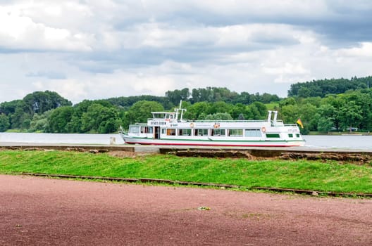 .ESSEN, NRW, GERMANY - JULY 9, 2015:.The Passenger ship City of Essen from the white fleet for lake cruises and lock trips on the Baldeneysee and the Ruhr..