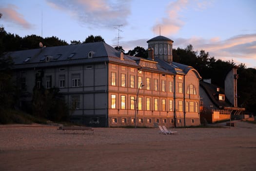 The old Jurmala bath house at sunset