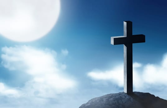 Christian cross on the top of the hills with moonlight background