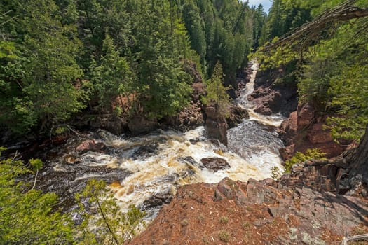 Water Rushing Down a Narrow Gorge in Copper Falls State Park in Wisconsin