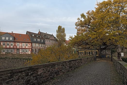 historic schlossplatz in frankfurt hoechst in autumn germany