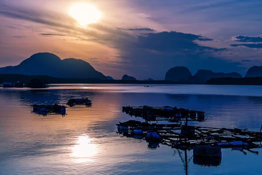 Sea sunset or sunrise with colorful of sky and cloud with sunlight in twilight