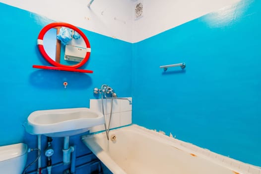 Russia, Moscow- August 01, 2019: interior room apartment. decrepit old careless not modern setting. cosmetic repairs required