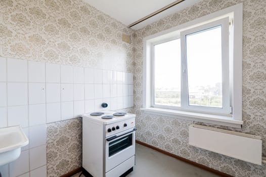 Russia, Moscow- August 01, 2019: interior room apartment. decrepit old careless not modern setting. cosmetic repairs required