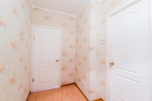 Russia, Moscow- August 01, 2019: interior room apartment. standard repair decoration in hostel. room doors, repair corridor