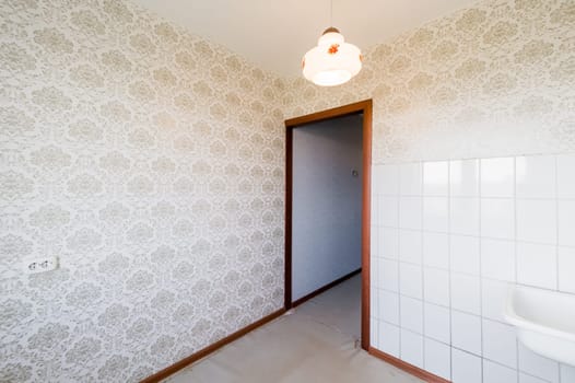 Russia, Moscow- August 01, 2019: interior room apartment. decrepit old careless not modern setting. cosmetic repairs required