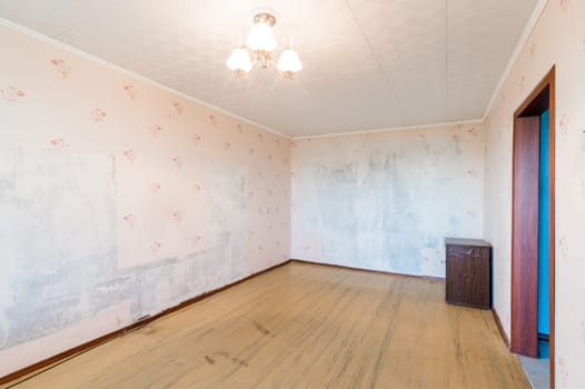 Russia, Moscow- August 01, 2019: interior room apartment. decrepit old careless not modern setting. cosmetic repairs required