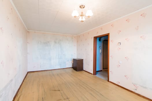 Russia, Moscow- August 01, 2019: interior room apartment. decrepit old careless not modern setting. cosmetic repairs required