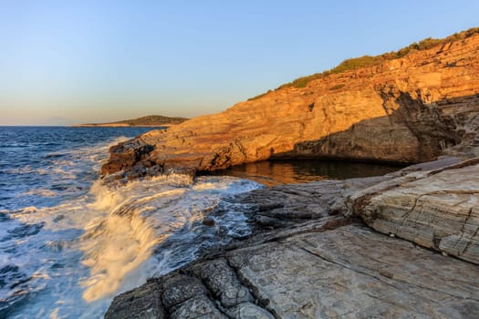 sunrise in Giola, natural sea water pool. Thassos island, Greece