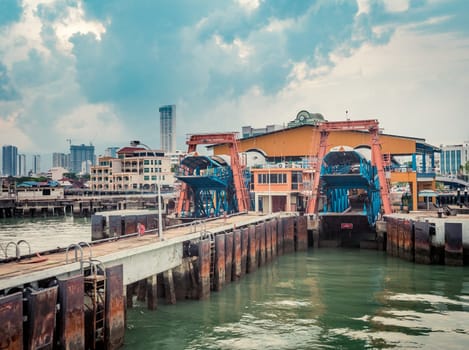 Penang rapid ferry terminal, Malaysia. View from the Penang strait