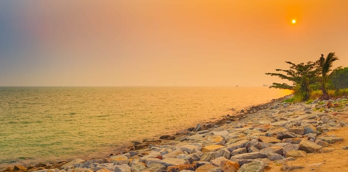 Sunset over the Straits of Malacca. Sunset over the sea. Beautiful landscape. Panorama