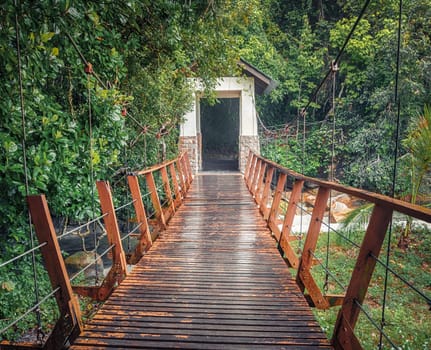 Footbridge at Penang national park at rainy day, Malaysia