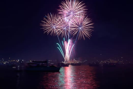 Colorful fireworks on the black sky background