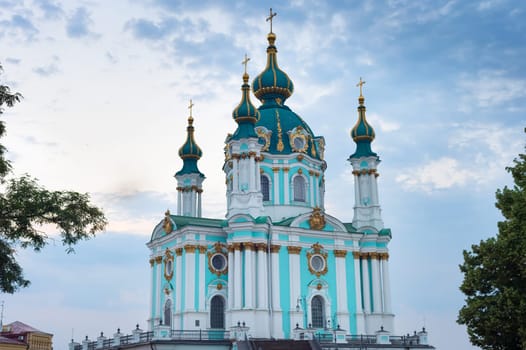 Famous St. Andrews church at twilight. Kiev, Ukraine