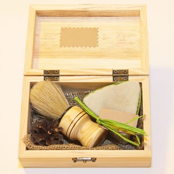 Traditional style barber brush and shave soap set