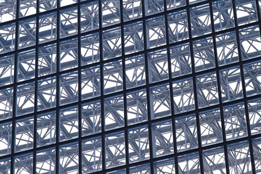 Diagonal lines at glass and metal building structure