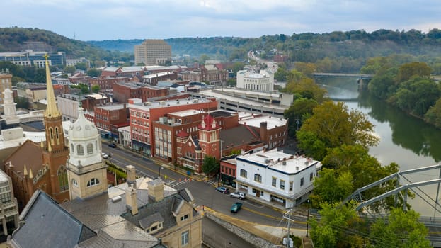 The Kentucky River meanders along framing the downtown urban core of Frankfort KY