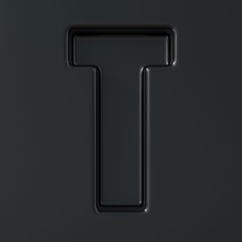 Black engraved font Letter T 3D render illustration on black background
