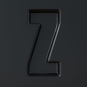 Black engraved font Letter Z 3D render illustration on black background