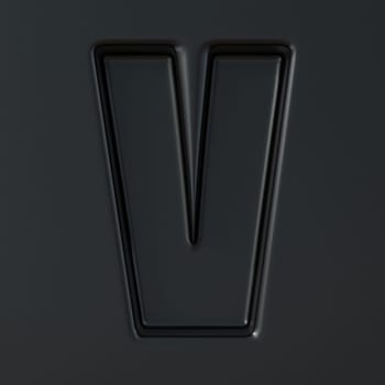 Black engraved font Letter V 3D render illustration on black background