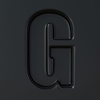 Black engraved font Letter G 3D render illustration on black background