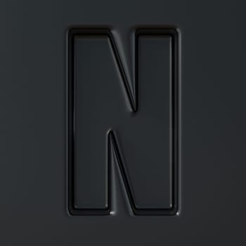 Black engraved font Letter N 3D render illustration on black background