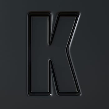 Black engraved font Letter K 3D render illustration on black background