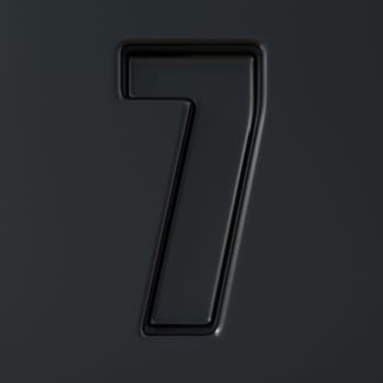 Black engraved font Number 7 SEVEN 3D render illustration on black background