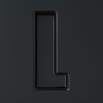 Black engraved font Letter L 3D render illustration on black background