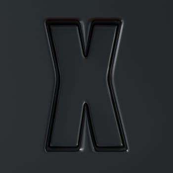 Black engraved font Letter X 3D render illustration on black background