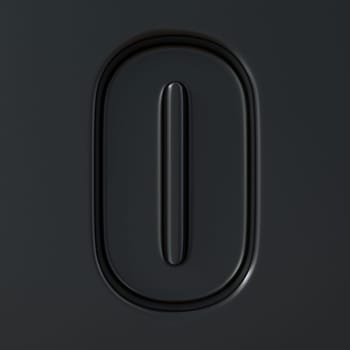 Black engraved font Letter O 3D render illustration on black background