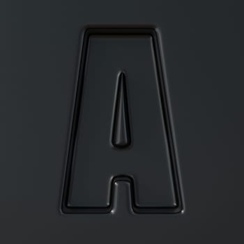 Black engraved font Letter A 3D render illustration on black background