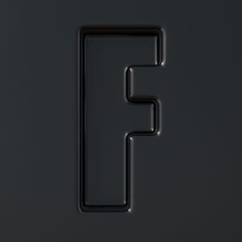Black engraved font Letter F 3D render illustration on black background