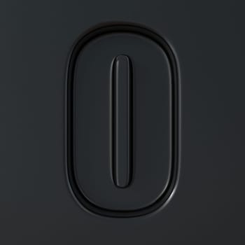 Black engraved font Number 0 ZERO 3D render illustration on black background