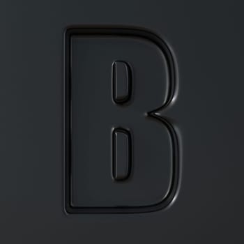 Black engraved font Letter B 3D render illustration on black background