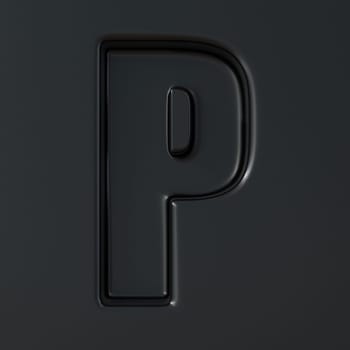 Black engraved font Letter P 3D render illustration on black background