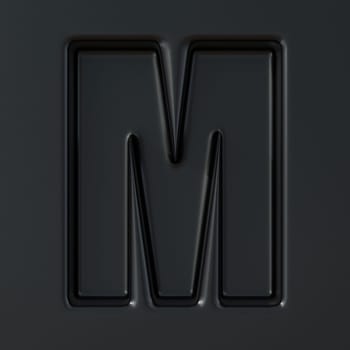 Black engraved font Letter M 3D render illustration on black background