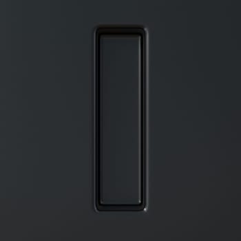 Black engraved font Letter I 3D render illustration on black background