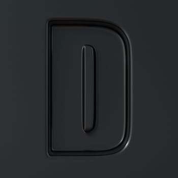 Black engraved font Letter D 3D render illustration on black background