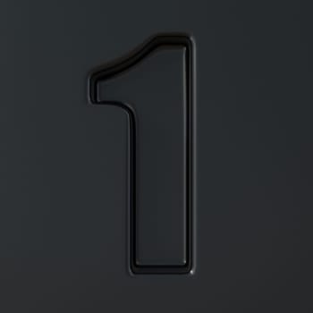 Black engraved font Number 1 ONE 3D render illustration on black background