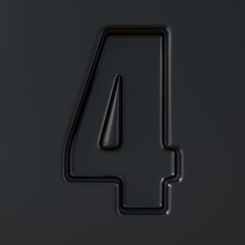 Black engraved font Number 4 FOUR 3D render illustration on black background