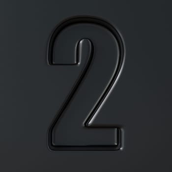 Black engraved font Number 2 TWO 3D render illustration on black background
