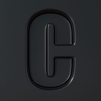 Black engraved font Letter C 3D render illustration on black background