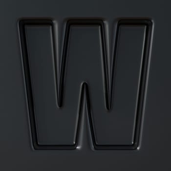 Black engraved font Letter W 3D render illustration on black background