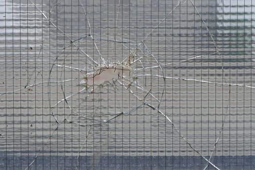 Cracked safety tempered glass with big hole