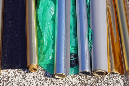 Various metallic material in rolls outside